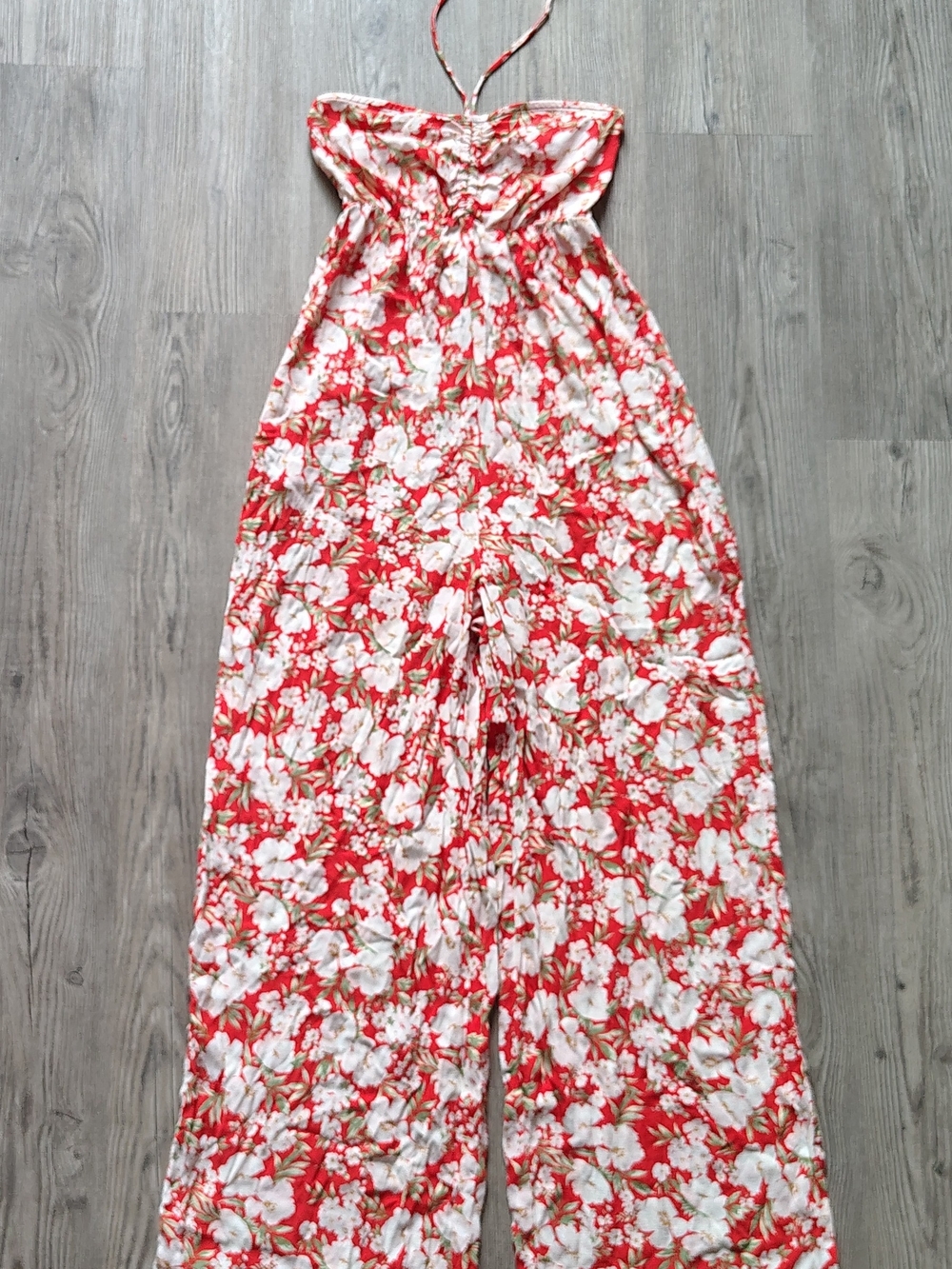 American Eagle Women's Floral Sweetheart Halter Wide-Leg Jumpsuit Size S